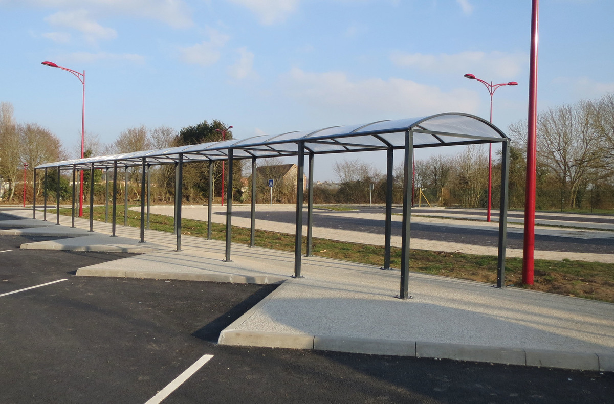 Walkway Multipurpose covered shelter - a modular system used as a, bus or waiting shelter, smoking or cycle shelter. image