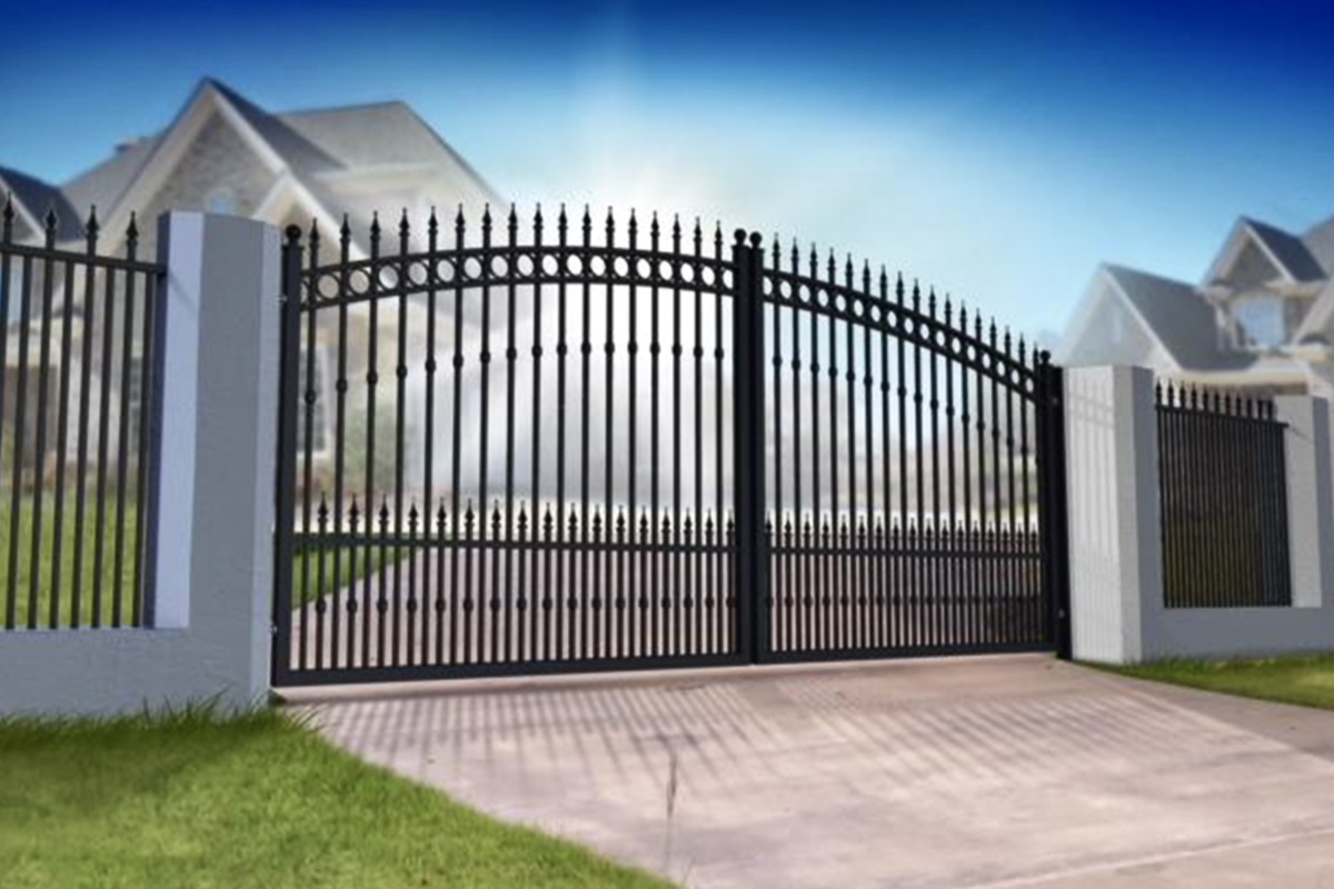 Driveway Double Aluminium Swing-gate with Curved Top in Black Ornate Classic Style. 5 year guarantee.  image